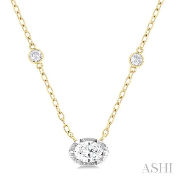 1/4 Ctw Oval and Bezel Set Round Cut Diamond Station Necklace in 14K Yellow and White Gold Hart's Jewelers Grants Pass, OR