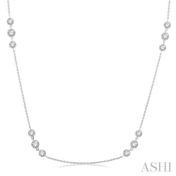 2 Ctw Three Stone Bezel Set Round Cut Diamond Station Necklace in 14K White Gold Hart's Jewelers Grants Pass, OR