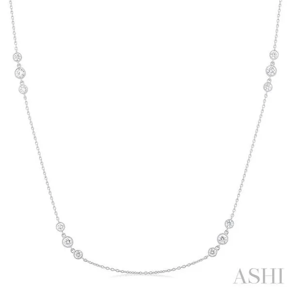 3/4 Ctw Three Stone Bezel Set Round Cut Diamond Station Necklace in 14K White Gold Hart's Jewelers Grants Pass, OR