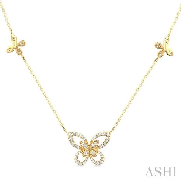 1/3 Ctw Butterfly Motif Single Cut Diamond Fashion Station Necklace in 10K Yellow Gold Hart's Jewelers Grants Pass, OR