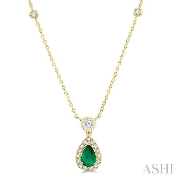 6x4 MM Pear Cut Emerald and 1/3 Ctw Round Cut Diamond Lovebright Precious Necklace in 14K Yellow Gold Hart's Jewelers Grants Pass, OR