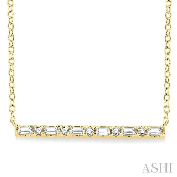 1/6 Ctw Baguette and Round Cut Diamond Petite Bar Necklace in 10K Yellow Gold Hart's Jewelers Grants Pass, OR