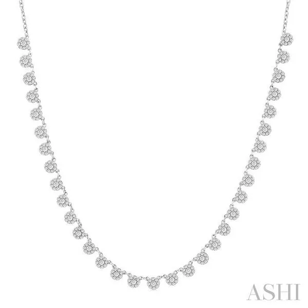1 1/4 Ctw Halfway Floral Motif Round Cut Diamond Cluster Necklace in 14K White Gold Hart's Jewelers Grants Pass, OR