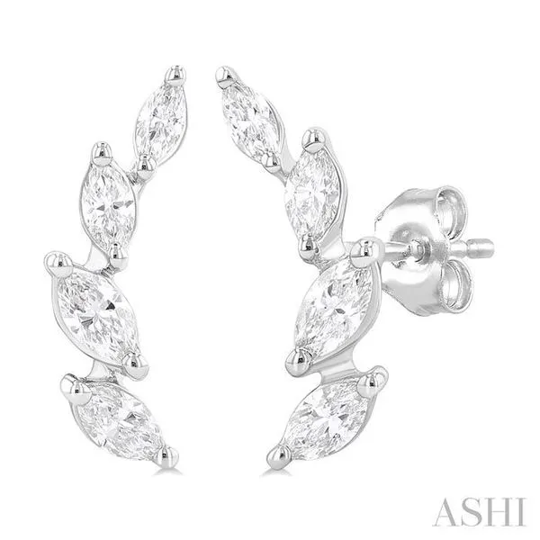 1/2 Ctw Marquise Cut Diamond Leaf Vine Fashion Stud Earrings in 14K White Gold Hart's Jewelers Grants Pass, OR