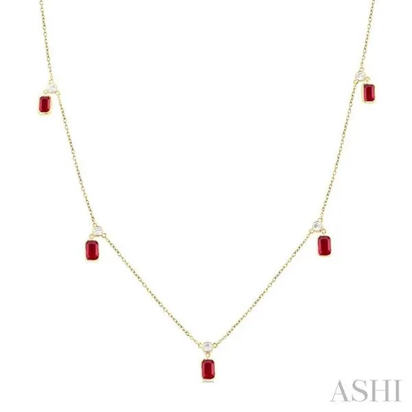 5x3 MM Octagonal Shape Ruby and 1/4 Ctw Round Cut Diamonds Precious Station Necklace in 14K Yellow Gold Hart's Jewelers Grants Pass, OR