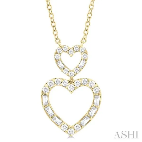 1/3 Ctw Twin Heart Fusion Baguette and Round Cut Diamond Pendant With Chain in 10K Yellow Gold Hart's Jewelers Grants Pass, OR
