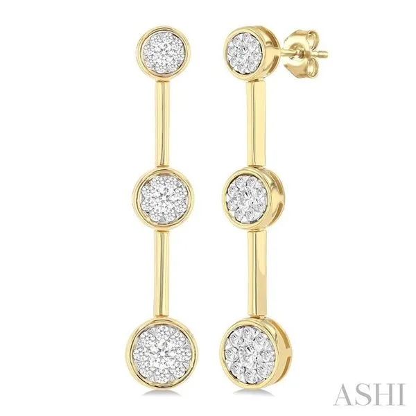 3/4 Ctw Lovebright Circular Mount & Bar Link Round Cut Diamond Fashion Earrings in 14K Yellow and White Gold Hart's Jewelers Grants Pass, OR