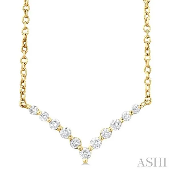 1/8 Ctw Chevron Round Cut Diamond Petite Necklace in 14K Yellow Gold Hart's Jewelers Grants Pass, OR