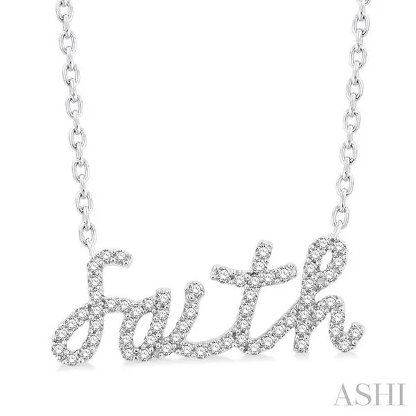 1/5 Ctw 'faith' Script Name Single Cut Diamond Necklace in 10K White Gold Hart's Jewelers Grants Pass, OR