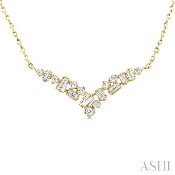 1/4 Ctw Chevron Scatter Baguette and Round Cut Diamond Fashion Necklace in 10K Yellow Gold Hart's Jewelers Grants Pass, OR