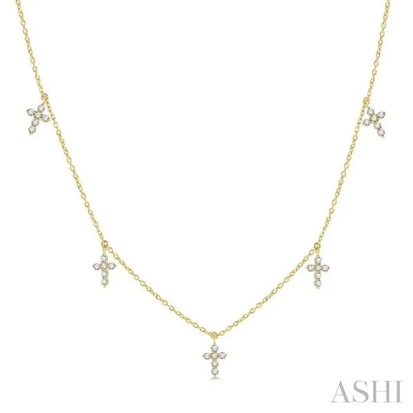 1/3 Ctw Cross Charm Round Cut Diamond Station Necklace in 14K Yellow Gold Hart's Jewelers Grants Pass, OR