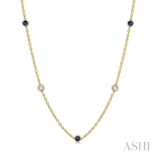 2.85 MM Sapphire and 1/2 Ctw Round Cut Diamond Precious Station Necklace in 14K Yellow Gold Hart's Jewelers Grants Pass, OR