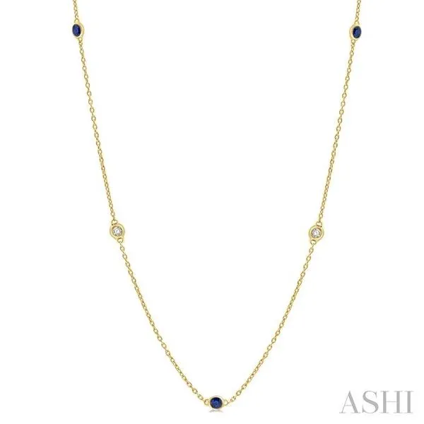2.25 MM Sapphire and 1/4 Ctw Round Cut Diamond Precious Station Necklace in 14K Yellow Gold Hart's Jewelers Grants Pass, OR