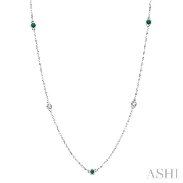 2.6 MM Emerald and 3/8 Ctw Round Cut Diamond Precious Station Necklace in 14K White Gold Hart's Jewelers Grants Pass, OR