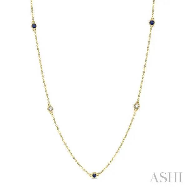 2.6 MM Sapphire and 3/8 Ctw Round Cut Diamond Precious Station Necklace in 14K Yellow Gold Hart's Jewelers Grants Pass, OR