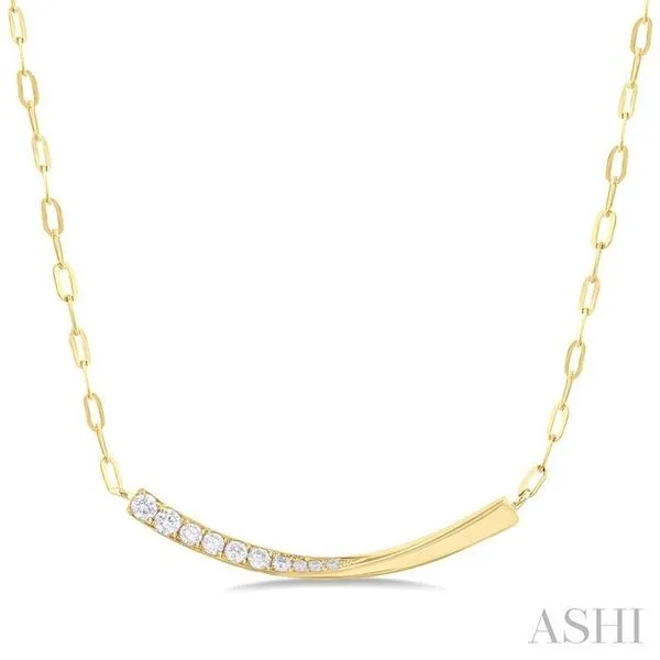 1/10 Ctw Smile Face Bar Round Cut Diamond Paperclip Necklace in 14K Yellow Gold Hart's Jewelers Grants Pass, OR