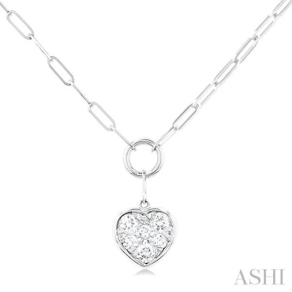 1/4 Ctw Lovebright Heart Shape Round Cut Diamond Paperclip Necklace in 14K White Gold Hart's Jewelers Grants Pass, OR
