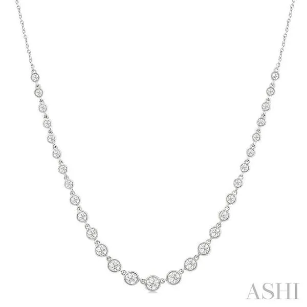 1 1/4 Ctw Halfway Graduated Bezel Set Round Cut Diamond Tennis Necklace in 14K White Gold Hart's Jewelers Grants Pass, OR