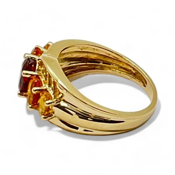 14k Yellow Gold Red, Orange, and Yellow Ladies Fashion Ring Size 7