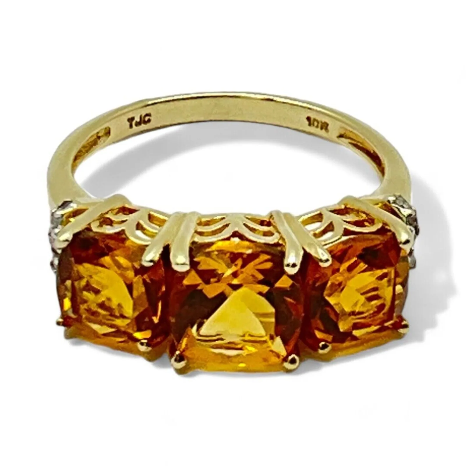 10k Yellow Gold Cushion Cut Citrine and 0.06ctw Diamond Ring Size 7