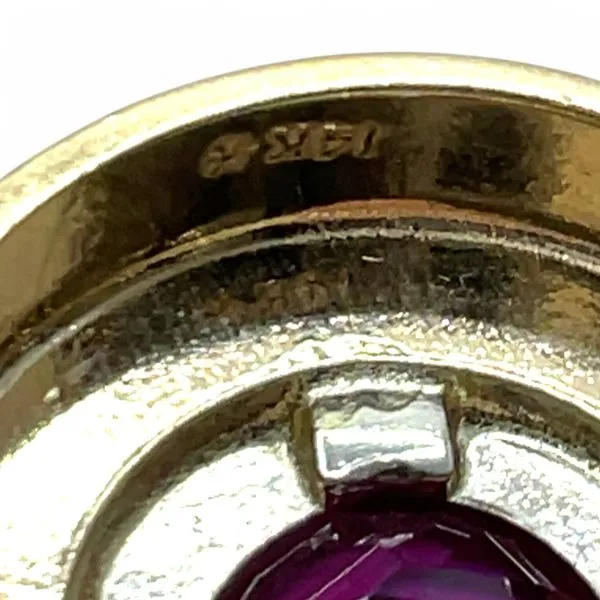 14k Yellow and White Gold 6.5mm Purplish Red Ruby Pendant with Chain