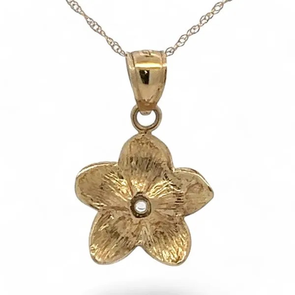 14k Yellow Gold 2.7mm Round Cubic Zirconia Flower Pendant with Chain