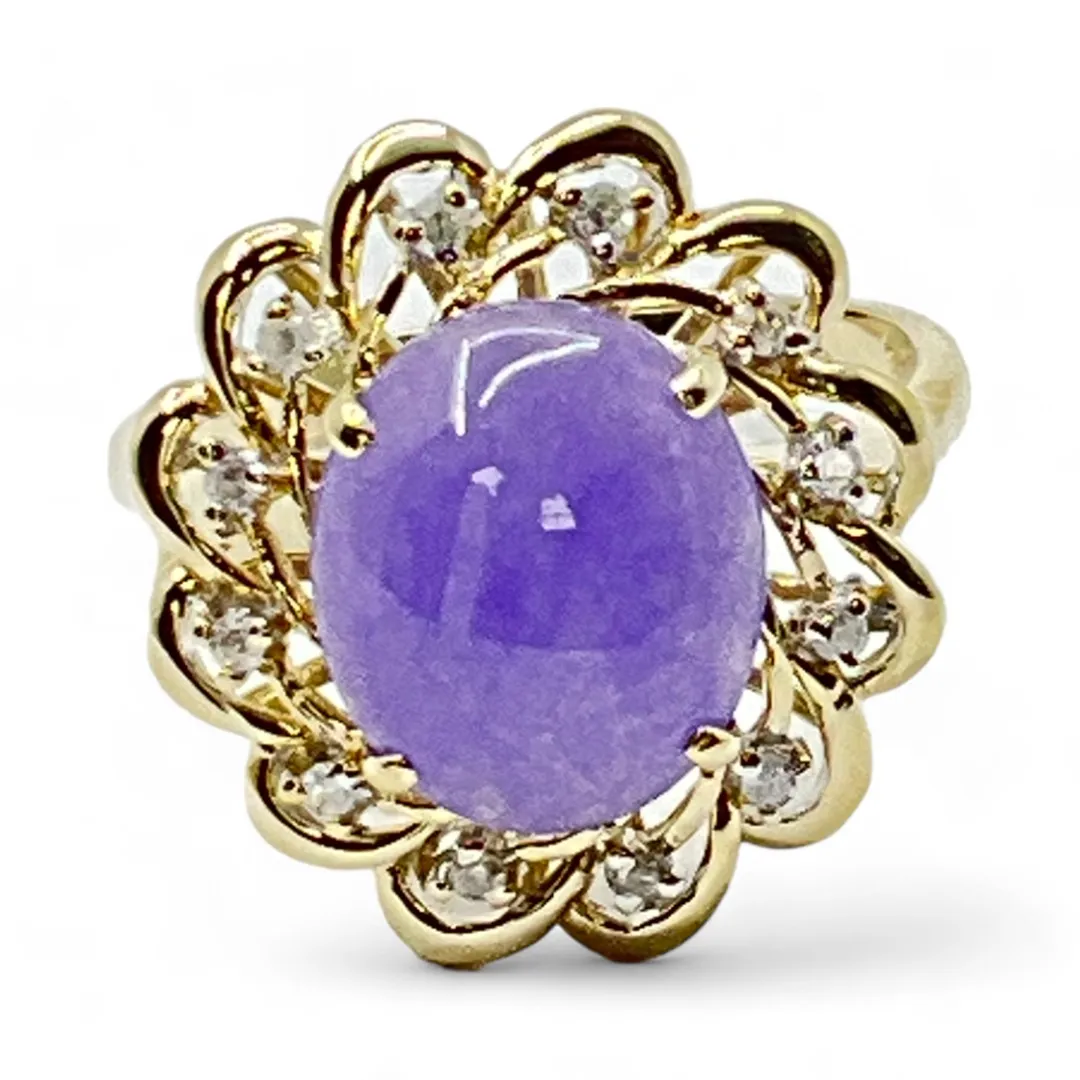 10k Yellow Gold Oval Purple Stone and 0.09ctw Diamond Ring Size 8