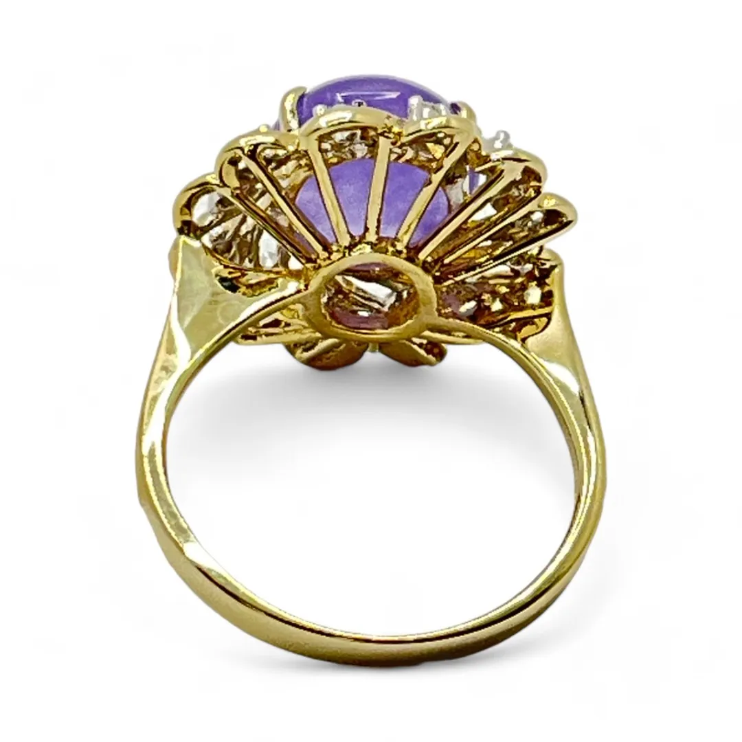 10k Yellow Gold Oval Purple Stone and 0.09ctw Diamond Ring Size 8