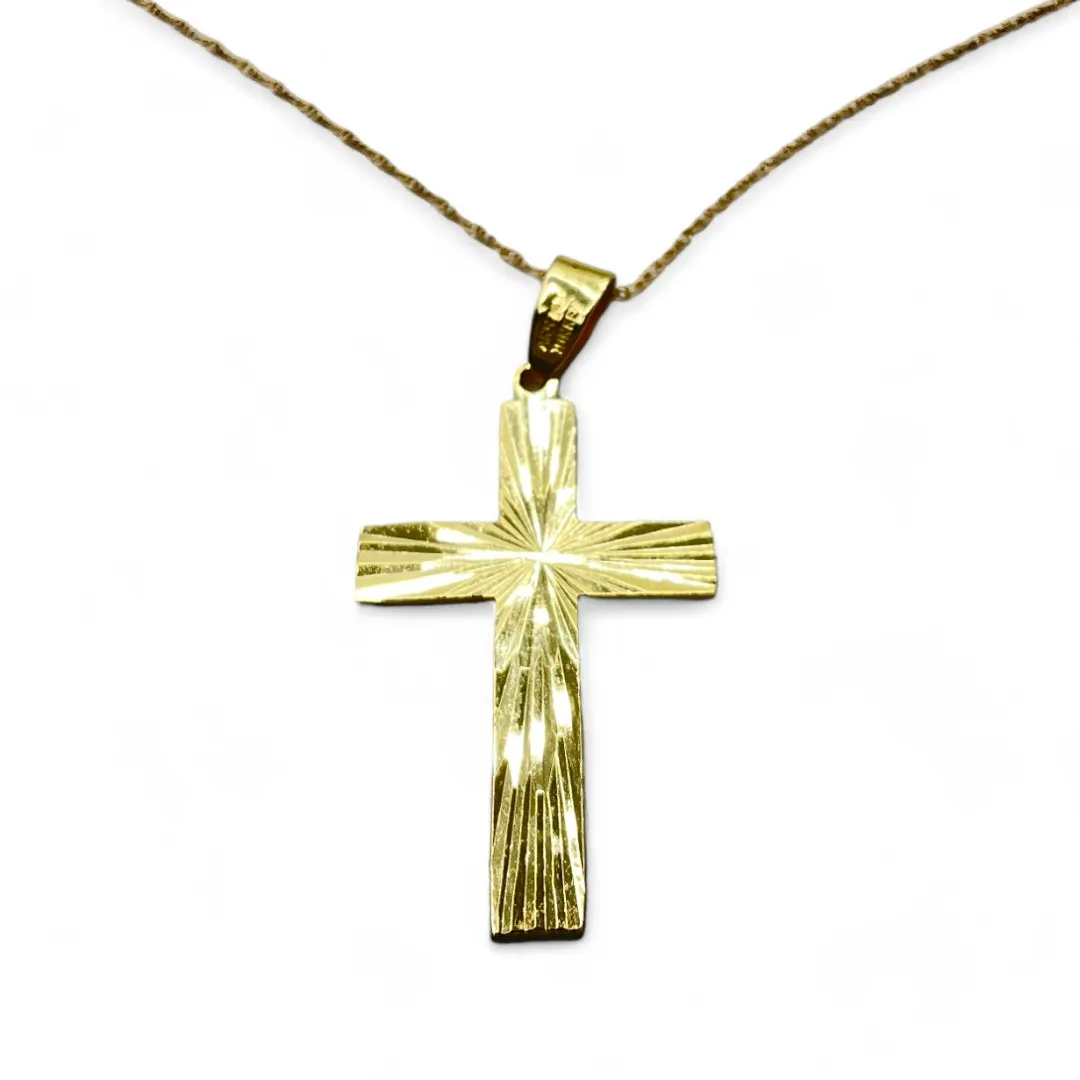 18 Inch Long 14k Yellow Gold Reversible Cross w/ Spring Ring Clasp