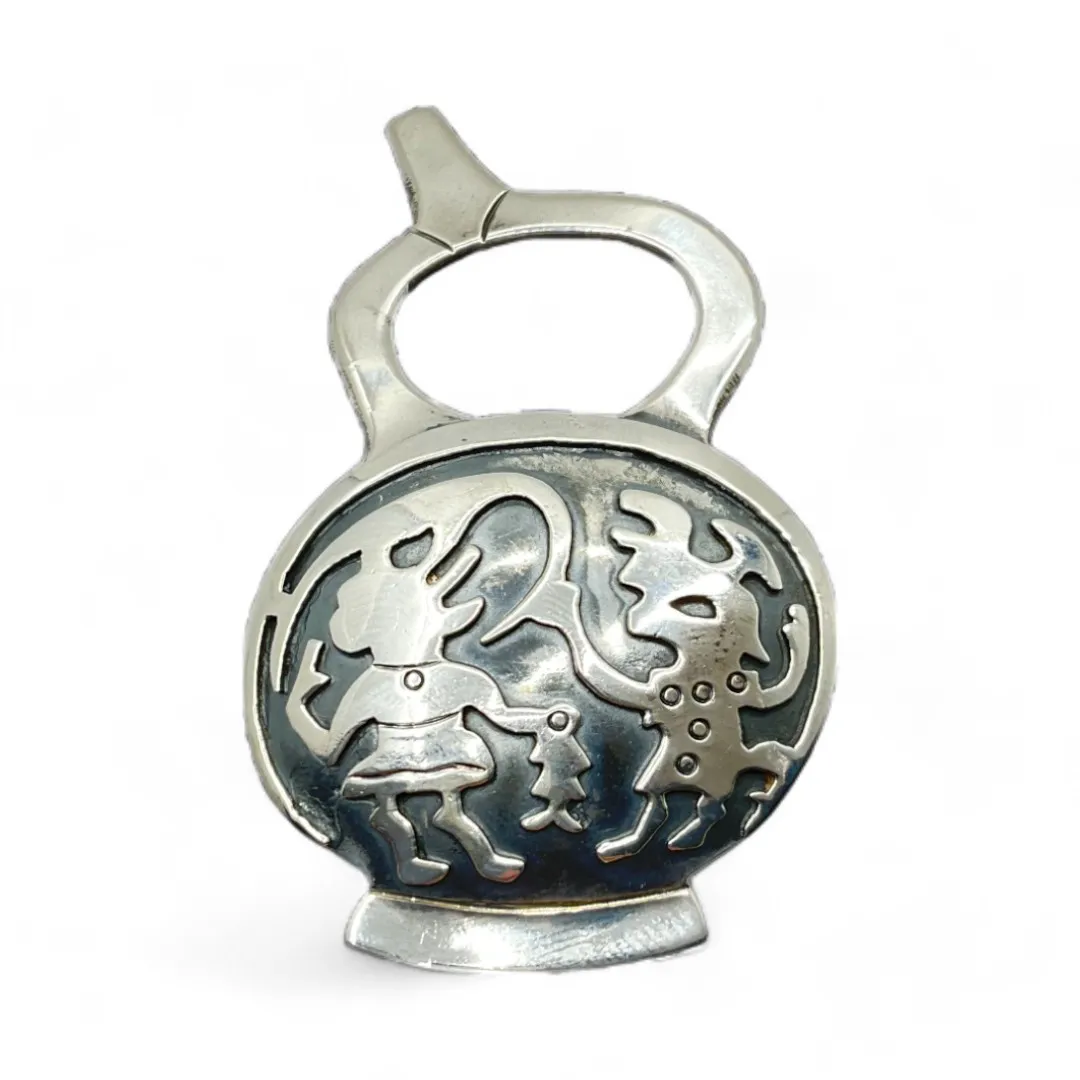 Sterling Silver 2.5 Inch Tall Tribal Brooch Made in Peru