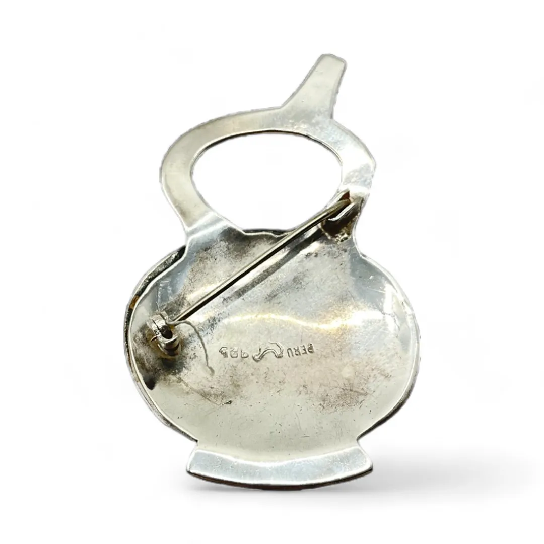 Sterling Silver 2.5 Inch Tall Tribal Brooch Made in Peru