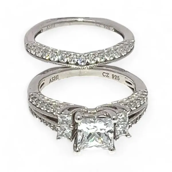 Ashi Sterling Silver Cubic Zirconia Vacation Wedding Ring Set Size 7