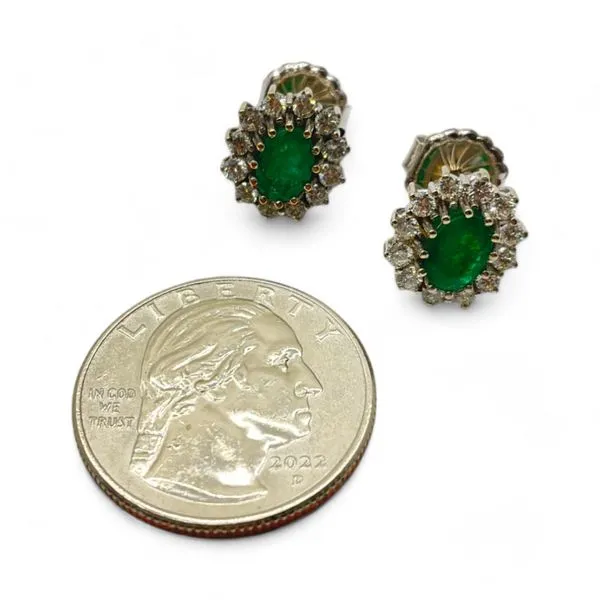 10k White Gold Emerald and 3/4ctw Diamond VS2 H Earrings