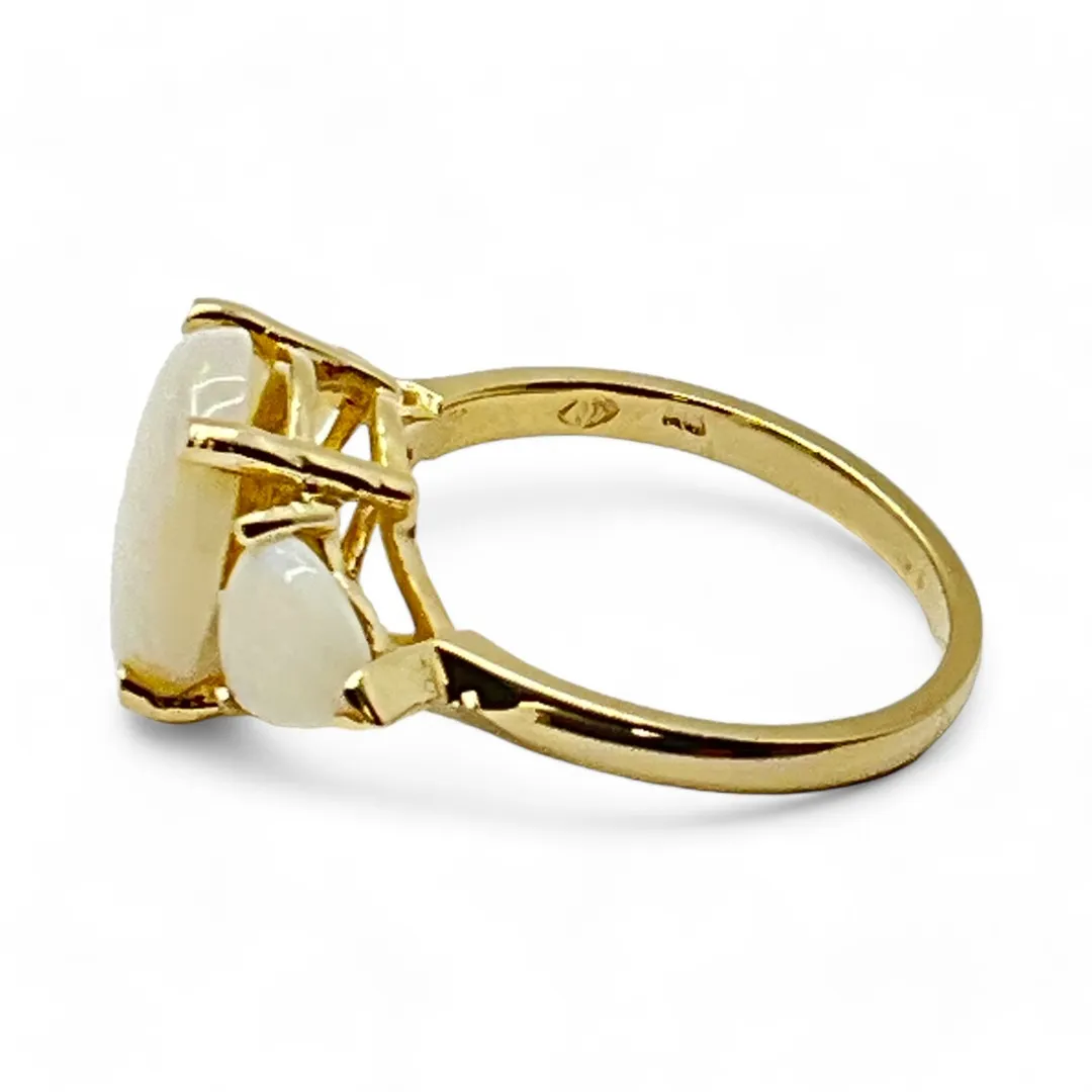 14k Yellow Gold 3-Stone Oval and Triangular Opal Ring Size 8