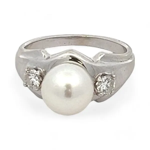 14k White Gold White Freshwater Pearl and 1/3ctw Diamond VS2 Ring