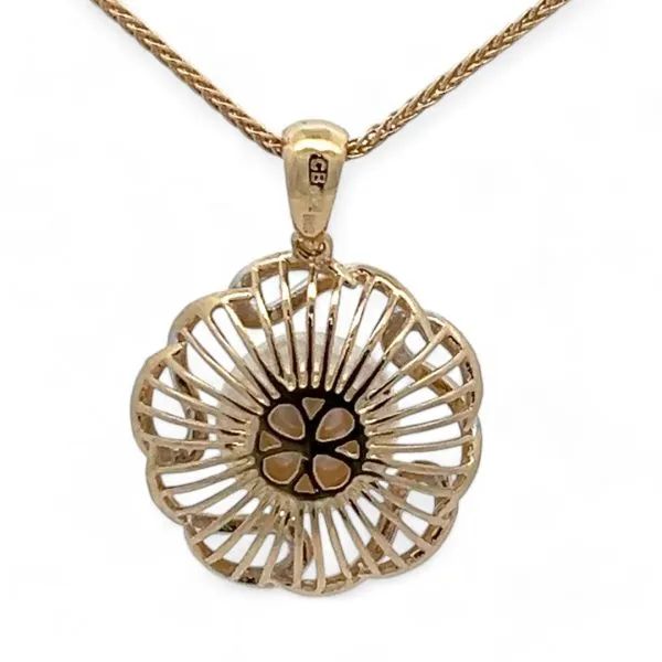 14k Yellow and White Gold White Rose Mabe Pearl and Diamond Pendant