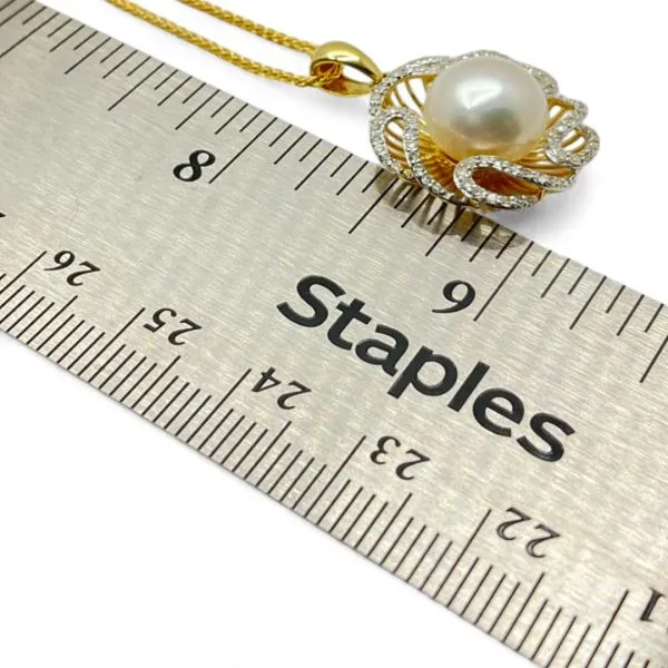 14k Yellow and White Gold White Rose Mabe Pearl and Diamond Pendant