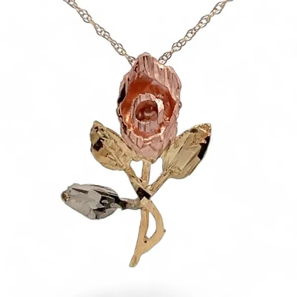 10k Yellow, Rose, and White Gold Rose Pendant with 18in Chain