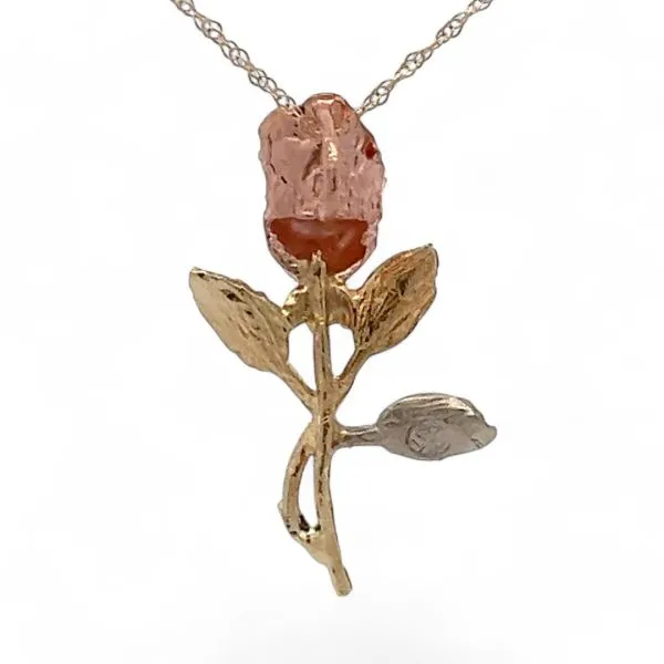 10k Yellow, Rose, and White Gold Rose Pendant with 18in Chain