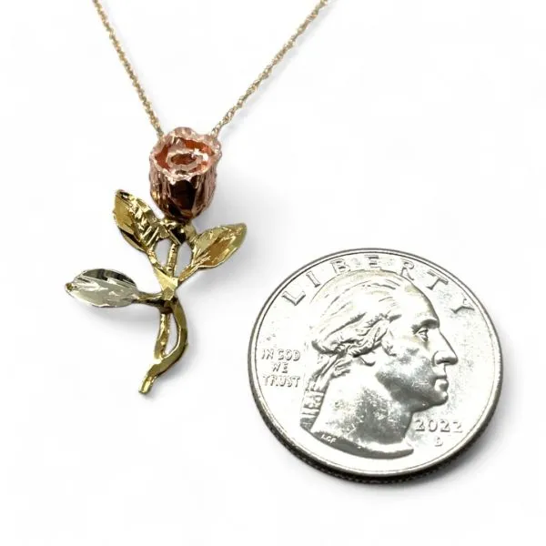 10k Yellow, Rose, and White Gold Rose Pendant with 18in Chain