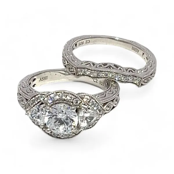 Ashi Sterling Silver Cubic Zirconia Vacation Wedding Ring Set Size 7