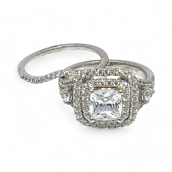 Ashi Sterling Silver Cubic Zirconia Vacation Wedding Ring Set Size 7