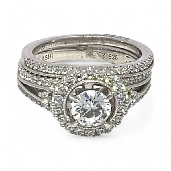 Ashi Sterling Silver Cubic Zirconia Vacation Wedding Ring Set Size 7