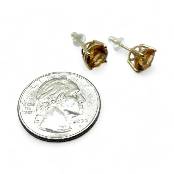 14k Yellow Gold Citrine Stud Earrings with Silicone Backs