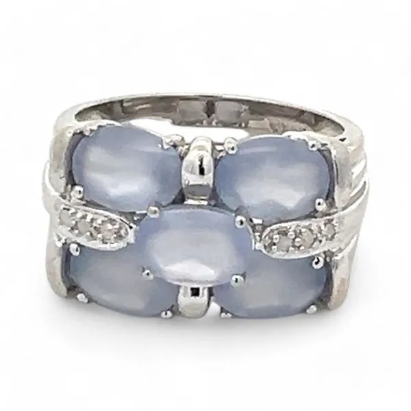 10k White Gold Whitish-Blue Moonstone and Diamond Ring Size 6.25