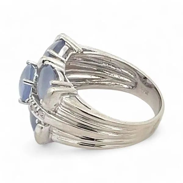 10k White Gold Whitish-Blue Moonstone and Diamond Ring Size 6.25