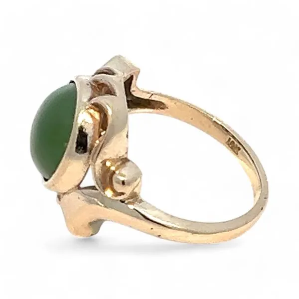 10k Yellow Gold Dark Green Oval Nephrite Fashion Ring Size 6