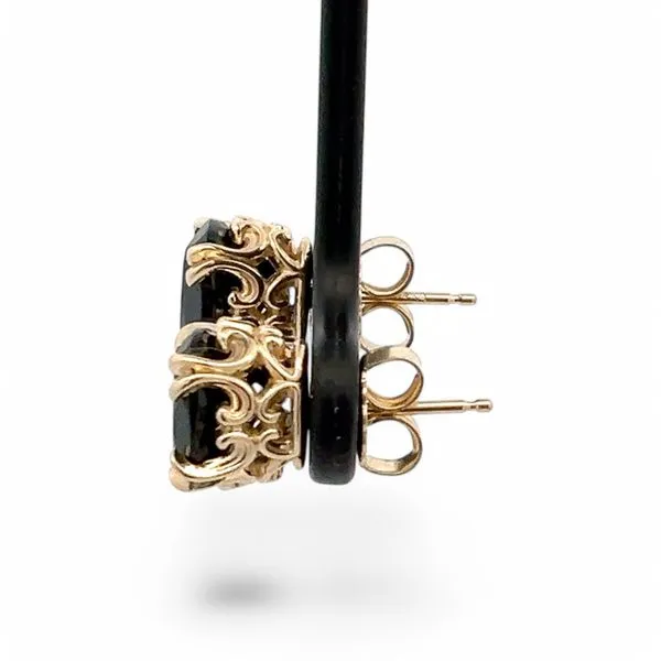 14k Yellow Gold Faceted Black Onyx Earrings with Butterfly Backs