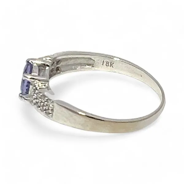 18k White Gold Round Blue Tanzanite and 1/10ctw Diamond Ring Size 6