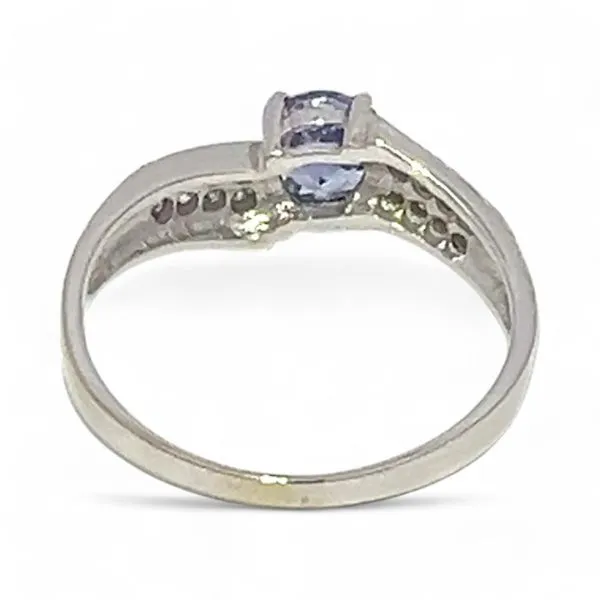 18k White Gold Round Blue Tanzanite and 1/10ctw Diamond Ring Size 6